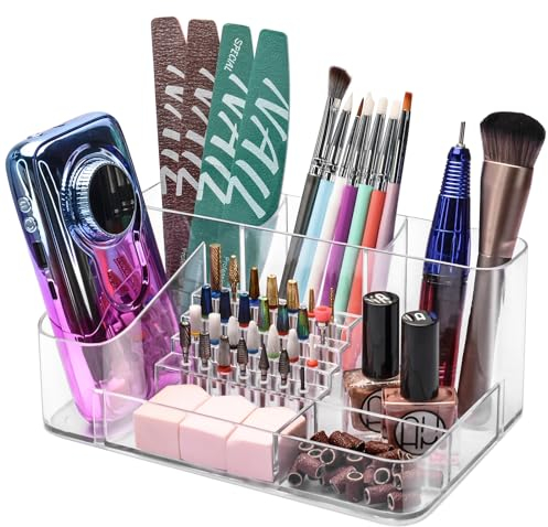 CGBE Nagelbohrer Aufbewahrung, 28 Löcher Acryl Nagelwerkzeug Organizer, Professioneller Nagelfräser Bit Box und Nagelkunst Organizer-Transparent(nicht inklusive Nagelbohrmaschine&Bit)