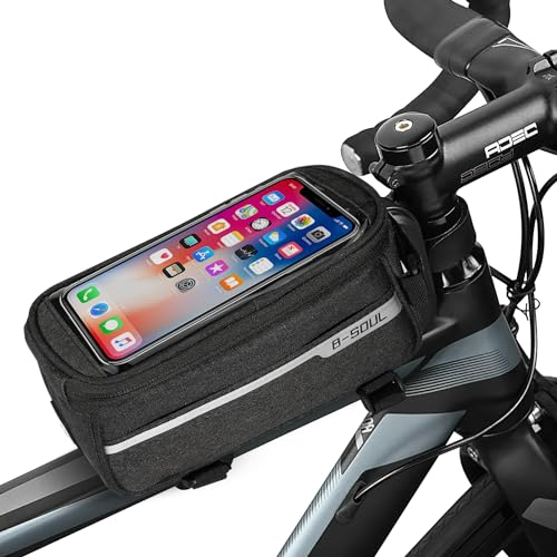 Kasanni Fahrradtasche für Rahmen und Lenker - Wasserdichte Handytasche mit TPU-Touchscreen für Handys unter 7 Zoll