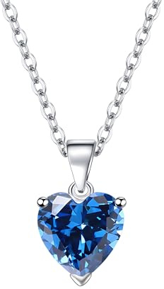 Suonie 925 argent Coeur Pendentif collier naturel cristal Choke argent bijoux femme fille cadeau élégant délicat (Bleu)