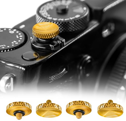 REYGEAK 4 Stück Auslöser, Aluminiumlegierung Konkaver Auslöser Knopf, Weicher Auslöser, für Leica, für Fujifilm X100VI X-T30 X-T20 X-T10 X-T5 X-T4 X-T3 X-PRO (4 Stück messingfarben)