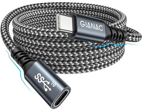 Cable Alargador USB C 2M, 3.2 Gen 2 10Gbps Vídeo 4K@60Hz, Alargador USB C Thunderbolt 3 Carga Rápida 100W,Compatible con iPhone 15 15Plus 15 Pro, MacBook Pro Air, iPad Pro, Galaxy