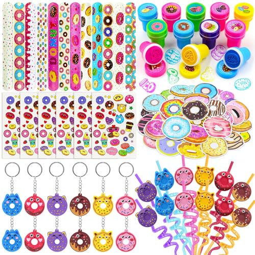 Moltby Donut Party Mitgebsel Set Kindergeburtstag Gastgeschenke Mädchen - Donut Stamper, Keychain, Sticker, Strohhalme, Donut Geburtstag Party Geschenk Goodie Bag Filler