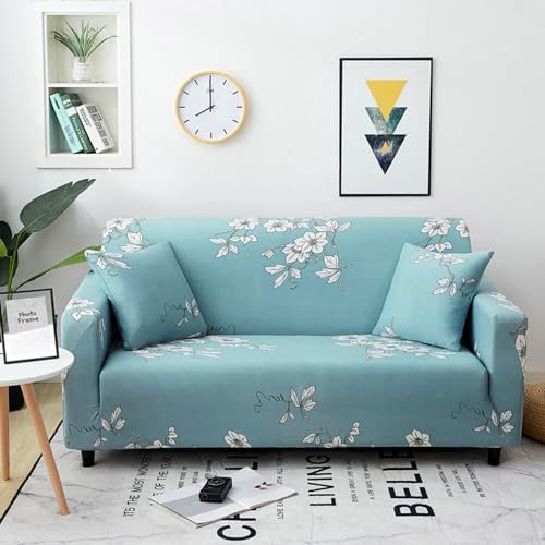 Bishilin Sofabezug Ecksofa Universal, Couchbezug 2 Sitzer mit Armlehne 145-185CM Bedruckt Orchidee Muster Sofaüberwurf rutschfest Hellblau