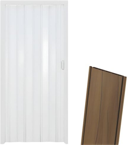 Porta a Soffietto da Interno in PVC Effetto Legno - Kit Fai da Te Completo con Accessori, Guida Superiore e Chiusura con Maniglia,Riducibile in Altezza e Lunghezza, Reversibile, 82x214 cm. (Noce)