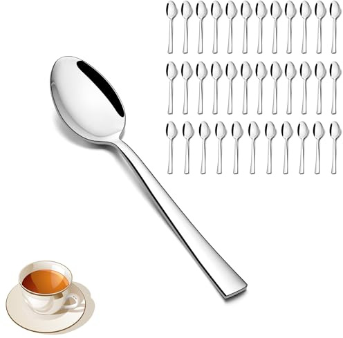 Joyfair 13,5cm Klein Edelstahl Kaffeelöffel 36er Set - Quadratischer Griff | Klein Löffel für Zuhause, Restaurant, Café, Spiegelpoliert & Spülmaschinenfest, Ungiftig & Gesund, Korrosionsbeständig
