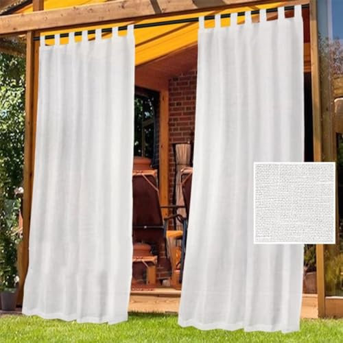 Bettschlange Outdoor Curtains Waterproof, 2 Panels Pergola Curtains, Outdoor Sheer Curtain for Patio Waterproof, Gazebo Curtain for Garden Patio Gazebo,Natural White,132x274cm