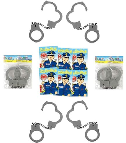 Großes Polizei - Set 6 X Zauberblock und 6 Handschellen Kindergeburtstag, Mitgebsel, Mitbringsel, Tombola, Verlosung