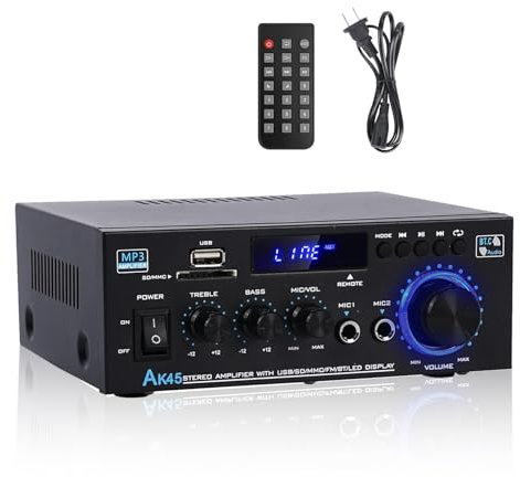 AK45 Home Stereo Audio Amplifier Receiver, Blutooth 5.0 Hi-Fi Stereo Power Amplifier 400W 2.0 Channel RMS 40W x 2 Home Stereo System with Amplifier