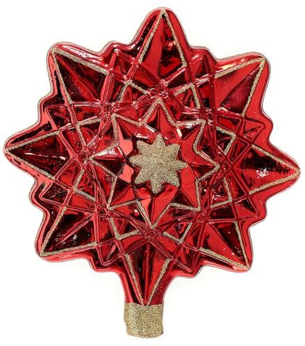 Baumspitze, roter Stern, Weihnachtsbaumschmuck aus mundgeblasenem Glas