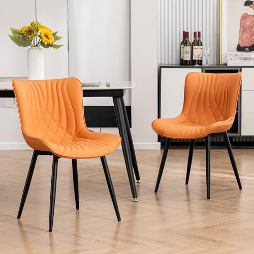 YOUTASTE Esszimmerstühle 2er Set, Esszimmerstühle Kunstleder, Küchenstühle mit Rückenlehne, Bequemer Polsterstuhl für Esszimmer, Küche, Wohnzimmer, Kamel