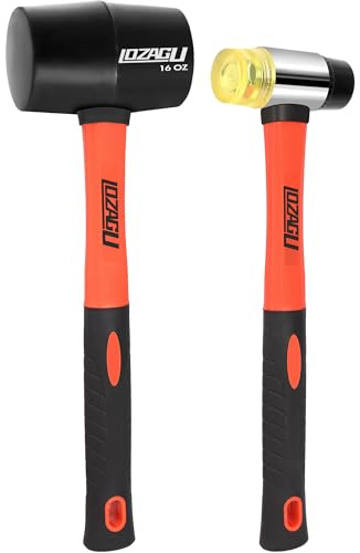 LOZAGU 2-Pack Rubber Mallet Hammer Set, 16oz & 35mm Tool for Flooring, Tent Stakes, Woodworking, Camping, Crafts, Jewelry Wood