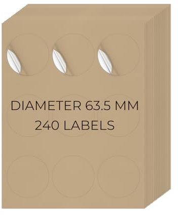 YIKIADA Kraft Universal Etiketten 63,5 MM Vinyl Selbstklebend Ablösbar Rund Aufkleber Bedruckbar Klebeetiketten Blanko Adressetiketten für Tintenstrahl- und Laserdruckern 180 Stück