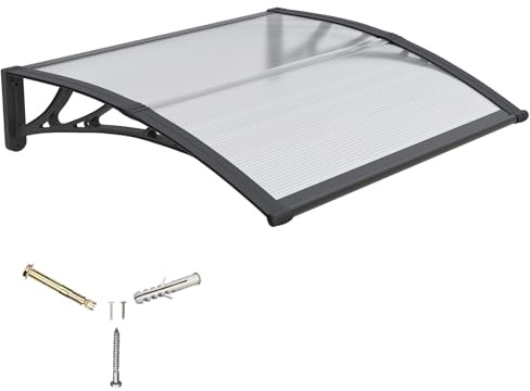 Vordach für Haustür,100x80cm Fenstervordach für Türen,Polycarbonat Pultvordach Überdachung für UV-,Regen- und Schneeschutz – Ideal für Veranda, Terrasse und Fenster