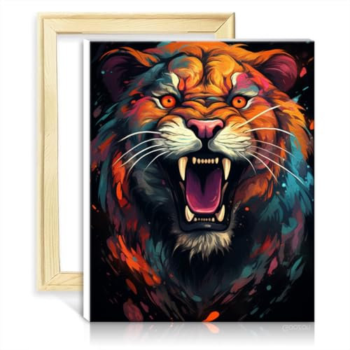 LiHEQING Malset zur Wanddekoration „Der Space Tiger malt Kinder“ mit Pinseln und Acrylbild zur Heimdekoration, ohne Rahmen (30 x 40 cm)