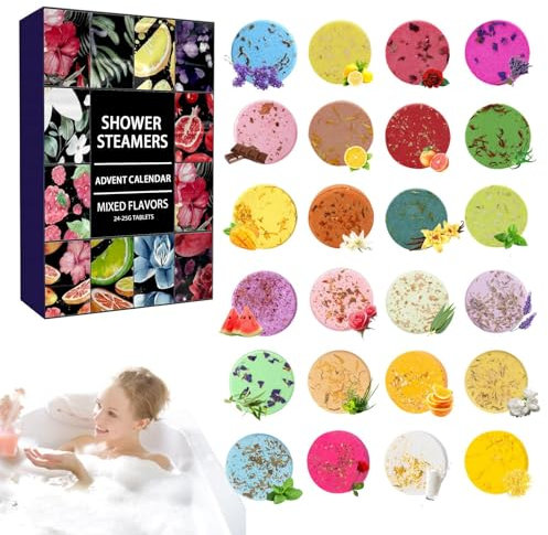 Badebomben Adventskalender 2024, Adventskalender, neueste 24 Badekugeln für Frauen, Kinder, Kleinkinder, Erwachsene, Weihnachtsdusche, Dampfgarer, Aromatherapie, Duschbomben