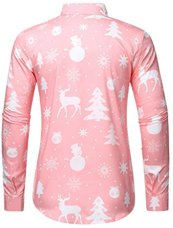 Chemise de Noël à manches longues pour homme - Chemise de Noël pour homme - Avec motif de Noël imprimé - Mode décontractée - Vacances - Chemises de Noël pour hommes, Rose, XL