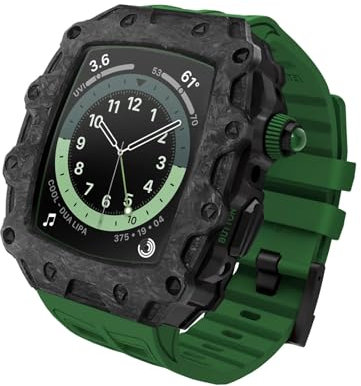 EPANO Ersatz-Karbonfaser-Gehäuse für Apple Watch 45 mm, 44 mm, Serie 9, 8, 7, 45 mm, 6, 5, 4 SE, Ersatzteil, Silikonarmband, 44 mm, Grün, 44 mm