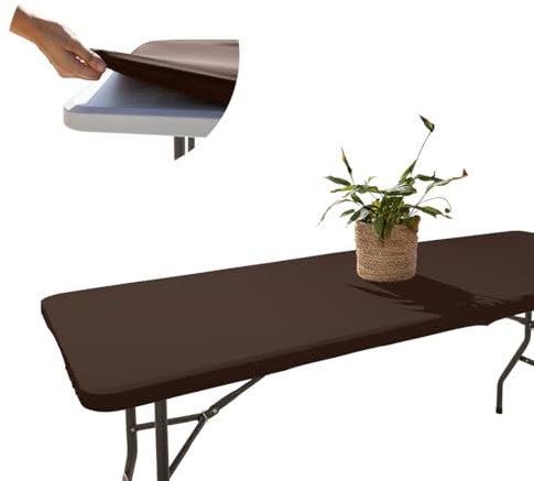 Glop Nappe Rectangulaire Extérieur Brun 182x76 cm, Nappe Élastique Table Jardin, Anti Tache, Facile à Nettoyer, Idéale pour Table Pliable, Camping, Terrasse, Résistante au Vent