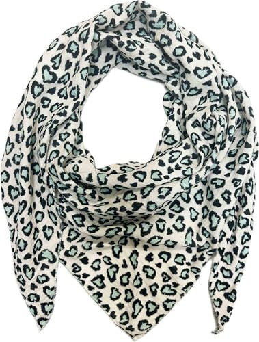 Jeamis XL Dreieck Strickschal Herz Leopard Love Frühling Schal 100% Baumwolle Made in Italy Fashion Tuch Dreieckschal Heart Stola Herbst Frühling Tuch Leo (Mint)