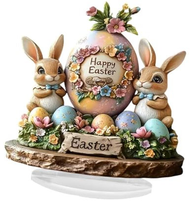 Harilla Ostereier Decor Acryl Desktop Plaque 2d Tischdekor Ornament Ostern Dekoration für Regal Gehweg Wohnzimmer