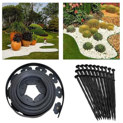Bordure de Jardin en Plastique 10 mètres,Bordure de Gazon avec 30 Piquets Solides Bordure de Jardin Bordure de Gazon Flexible,pour Les Bordures,Chemins,Pelouse Aménagement Paysager (Noir,5cmx10m)