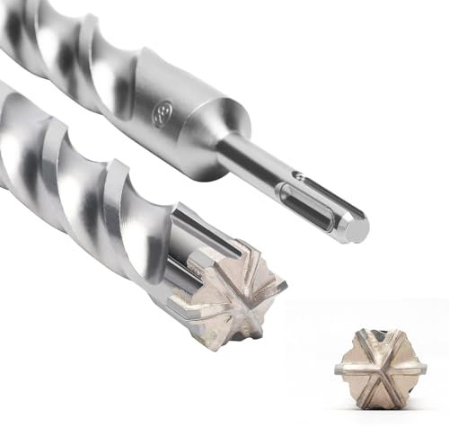 SDS Plus Drill Bit 28 mm x 210 mm with 6 Carbide Cutting Edges, Concrete Drill Ideal for Drilling in Stone, Natural Stone, Concrete, Brick Masonry Concrete Drill Bit