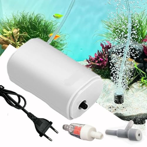 Aquarium Air Pump 25 Decibels 200L/H Powerful Aerator for Aquariums up to 100L with Accessories