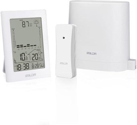 BALDR Wetterstation Funk mit Außensensor – Thermometer Innen Aussen mit Hygrometer Feuchtigkeit Digital – Raumthermometer mit Luftfeuchtigkeitsmesser - Luftqualität Messgerät mit feuchtigkeitsmesser