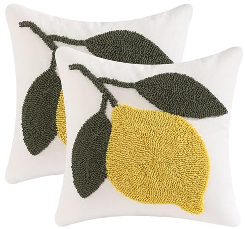 Tosleo 2 Stück Kissenbezüge Zitrone 45 x 45 cm Tufteter Zitrone mit Blättern Garten Früchte Landschaft Dekorative Kissenhülle Zierkissenbezüge für Sofa Wohnzimmer Zuhause Sommer Dekoration