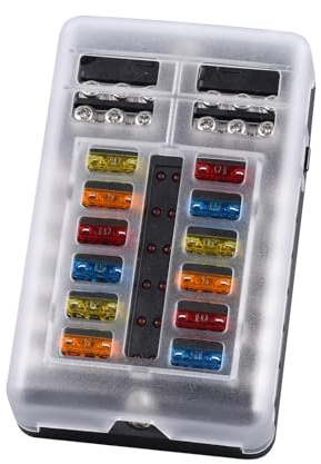 Flydida Porte-fusibles 12 V 12 V pour voiture - Porte-fusibles 12 V - Avec affichage LED - négatif positif - Convient pour voiture DC 12 V/24 V - Pour voiture, camion, bateau, RV, VAN, SUV, véhicule