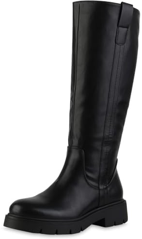 VAN HILL Damen Klassische Stiefel Blockabsatz Profilsohle Klassisch Schuhe 217764 Schwarz 38