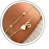 Turandoss Gold Herz Buchstaben Armband Damen Mädchen Geschenke für Frauen | Armband mit Buchstaben Gold, Herz Armband Damen Gold, Geschenke für Frauen Geburtstag Geschenk Mädchen Schmuck 14K Vergoldete