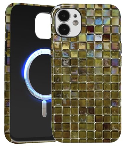 Knrlqim 2 in 1 Magnetisch Handyhülle für iPhone 12 Pro/iPhone 12 Hülle 6,1, Braun Khaki Raster Farbe Show Muster Aesthetic Motiv, Kompatibel mit MagSafe Schutzhülle, Stoßfest Cover Case für iPhone12