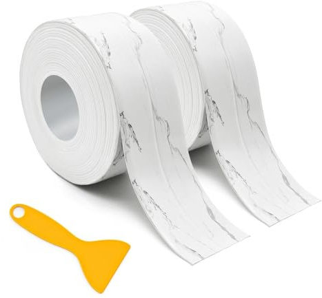 2 Rouleaux Joint Salle de Bain, Ruban Auto-Adhésif Anti-Moisissure et Anti-fuite, Bande Calfeutrage, Rouleau de Joint Silicone pour Cuisine ou Salle de Bain, PVC Ruban Adhesif de Scellage, 5M x 3,7cm