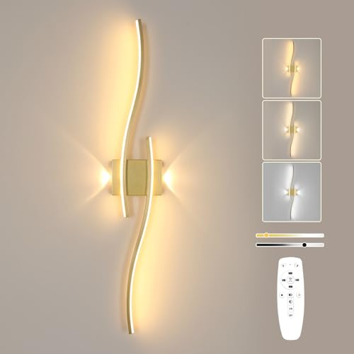 Goeco LED Wandleuchte Innen Dimmbar 89CM 29W 3262LM 3000K-6500K, Gold | Modern Lange Wandlampe Flurlampe mit Fernbedienung Wandbeleuchtung LED mit Memory-Funktion für Wohnzimmer Schlafzimmer Küche