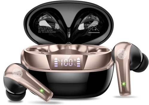 AOSRAU Wireless Earbuds, Bluetooth 5.4 Earphones with 4 ENC Noise Cancelling Mic, 47H Playtime HiFi Stereo Deep Bass, IP7 Waterproof Wireless Headphones, LED Display, USB-C Fast Charging (Black)