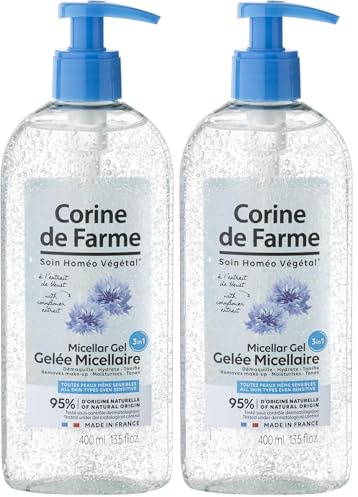 Corine de Farme - 3-in-1-Mizellengelée zum Abschminken von Gesicht, Augen und Lippen – spendet Feuchtigkeit und beruhigt – 95% natürliche Inhaltsstoffe – 400 ml (Packung mit 2)