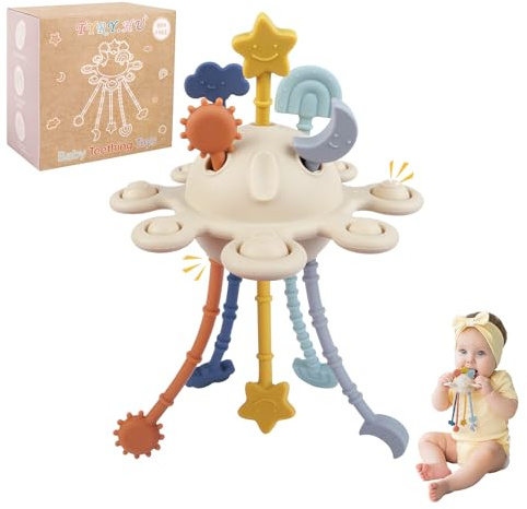 TYRY.HU Silicone Baby Sensory Montessori Toys,Silicone Pull String Fidget Toys for 36 Months+, Travel Toy for Plane, Car, and Stroller, Early Educational Fine Motor Skills Toy for Toddlers