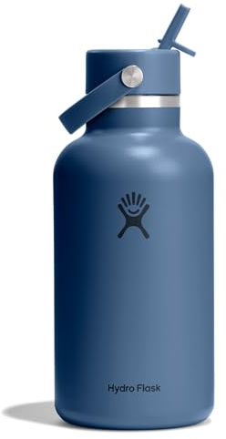 Hydro Flask Water Bottle - Insulated Stainless Steel - Wide Straw Lid, Non Spill, Leakproof in 64 Oz Harbor Blue
