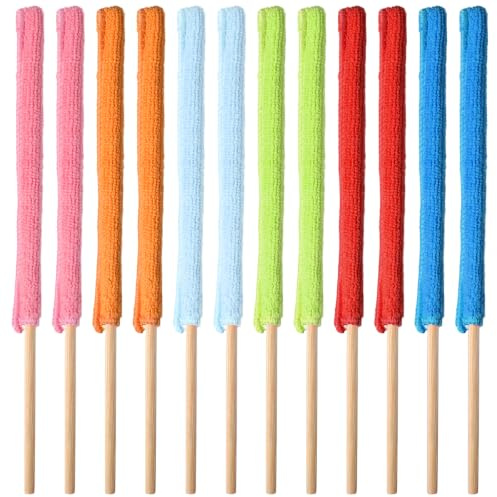 12 Pcs Microfiber Detail Duster Sticks, Crevice Cleaning Brush Kit for AC Vent Fan Blade Mini Split, Flexible Bendable Dust Cleaner for Home Car Window Blind Air Conditioner - Multicolors
