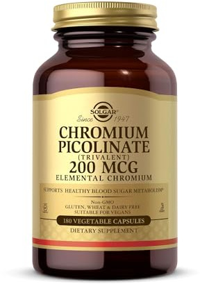 Solgar Chromium Picolinate 200 mcg, 180 Vegetable Capsules - Supports Healthy Blood Sugar Metabolism - Non-GMO, Vegan, Gluten Free, Dairy Free, Kosher - 180 Servings