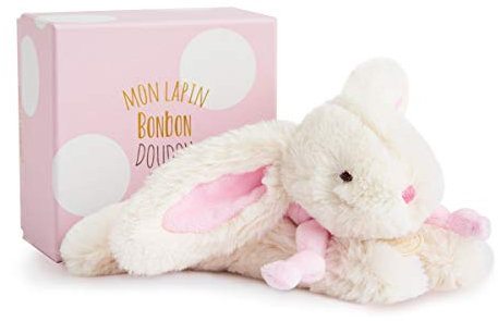 DOUDOU ET COMPAGNIE- Doudou Lapin Mouchoir - avec Boite Ouverture Fleur - Rose - 10 Cm - Tout Doux - Idée Cadeau de Naissance Fille et Garçon - Garantie Doudou Perdu - DC3337