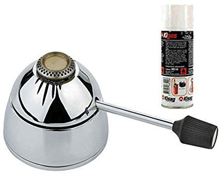 Spring Gasbrenner für Fondue Rechauds, Edelstahl poliert, stufenlos regulierbar, nachfüllbar + Kigas Ersatznachfüllflasche 400 ml