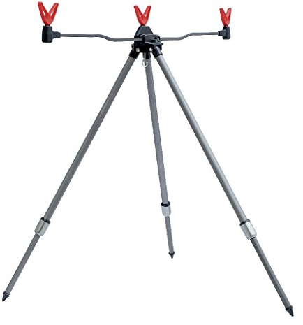 Jenzi Fischerrutenhalter mit 3 Aluminium-Rutenauflagen, teleskopisch verstellbar von 60 cm bis 100 cm, rot, Oberflächenmontage