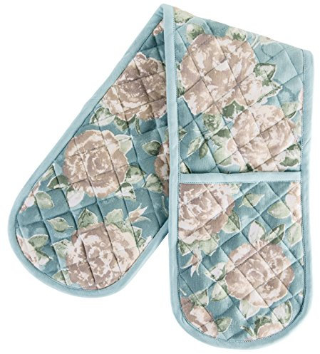 Double Oven Gloves - 84 cm x 18 cm x 1 cm, 1-Piece Oven Mitts for Cooking & Baking - Cotton, Machine Washable at 30° - Kitchen Essentials by Ragged Rose - (Duck Egg Rose)