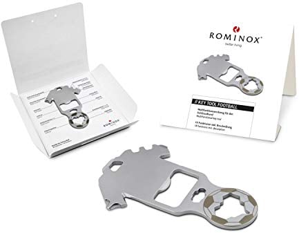 Geschenkartikel: ROMINOX Key Tool // Football – 18 Funktionen, Keytool Schlüsselanhänger Fußball-Fan, Multitool inkl. Funktionsbeschreibung, Multifunktionswerkzeug, Fußball EM, World Cup