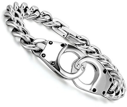 Cupimatch Herren Armband, Edelstahl Handschellen verbinden Design Panzerarmband Panzerkette Armreif, Silber