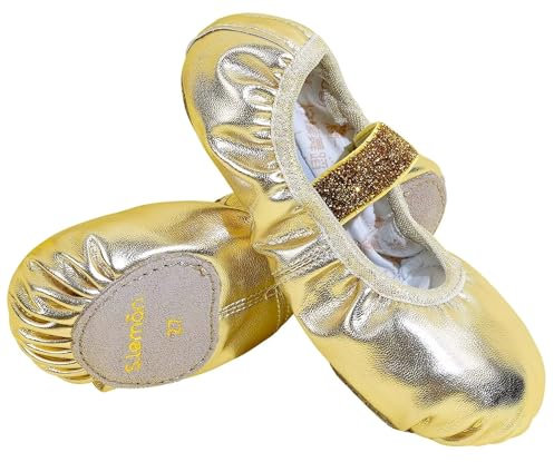 s.lemon Leather Ballet Shoes,Leather Split-Sole Yoga Ballerina Dance Slipper Ballet Shoe Glitter Gold 26