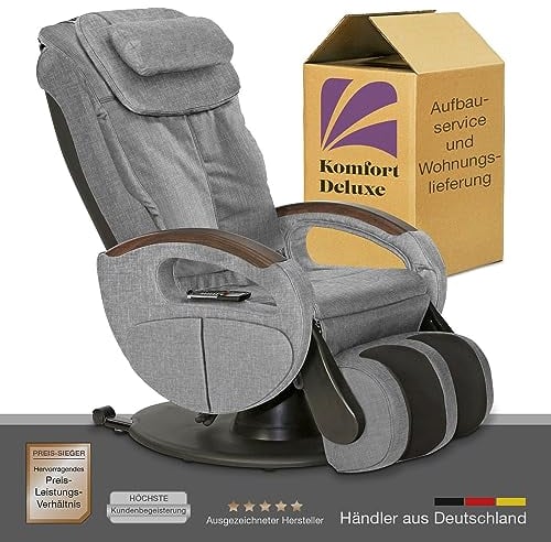 maxVitalis Shiatsu Massagesessel mit Wärmefunktion, Fernsehsessel rollbar, Drehbar, Relaxsessel elektrisch verstellbar, Shiatsu-Massage, 6 Massagearten & 6 Programme (Stoff Graumeliert)