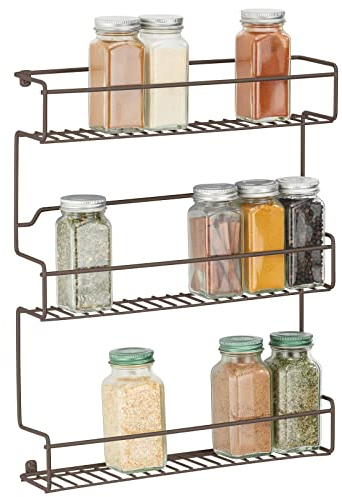 mDesign Küchenregal aus Metall – selbstklebendes Gewürzregal zur Wandmontage mit 3 Ebenen – ideal als Gewürzständer für Küche und Vorratskammer – bronzefarben